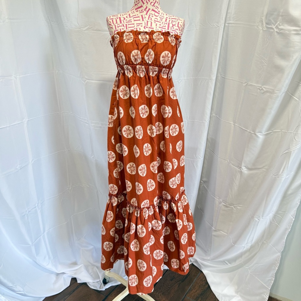 Free People Leanna Bandeau Strapless Maxi Summer‎ Boho Beach Dress Terracotta XS